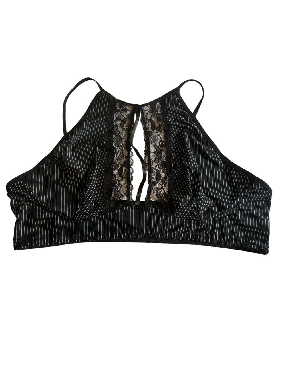 Black Lace-Panel Halter Bralette Women’s Size 3X